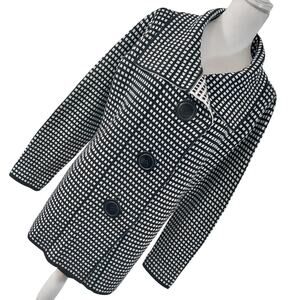 SIONI! WOOL BLEND LARGE BUTTON BLACK & WHITE PLAID CARDIGAN SWEATER! SZ L